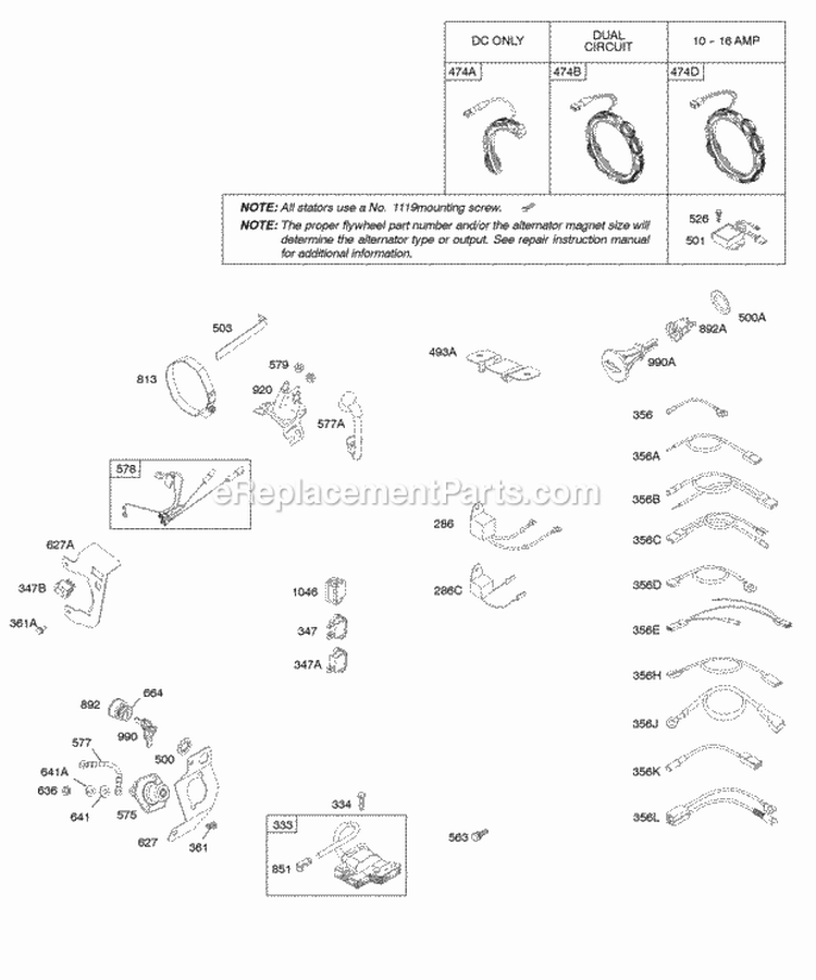 Alternator Ignition Diagram and Parts List for 202412-0166-E1  Briggs and Stratton Engine